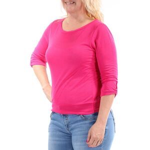 COLOR STORY Womens Pink 3/4 Sleeve Jewel Neck Top Size: L